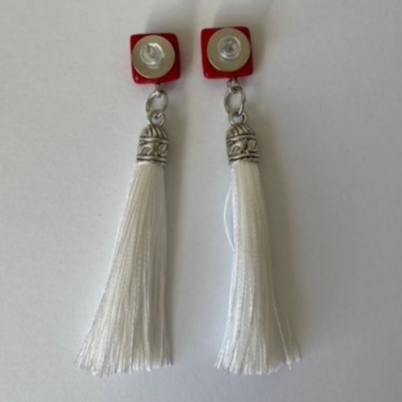 Red and White Tassel Earrings - Handmade with Paper Mache - Picture 3 of 3